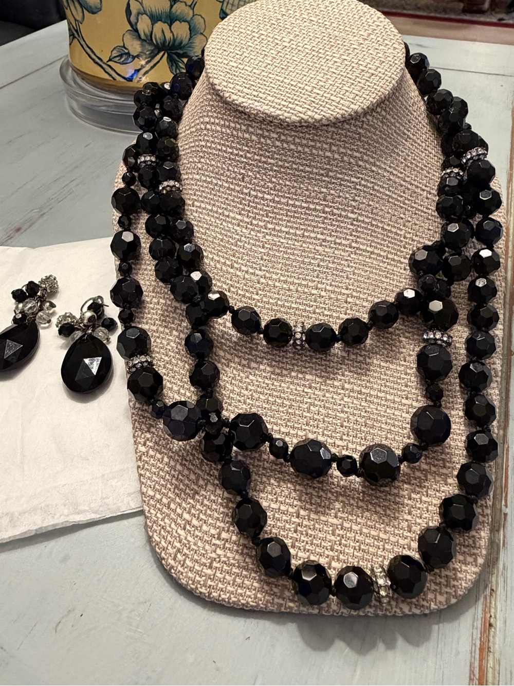 Classic Black Faceted Bead Necklace Set - Elegant Women's Jewelry